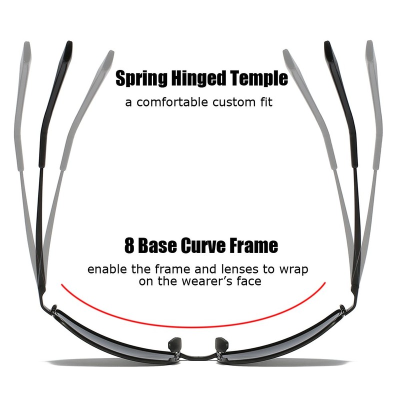 ZHILE Wrap Polarized Sunglasses Rectangular Metal Frame Classic Style Large