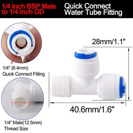 sourcing map 1/4 Inch BSP Male to 1/4 Inch OD Tee-type Quick Connect Water Purifiers Tube Fittings Push in to RO Tubing Connector for RO Reverse Osmosis System 3pcs