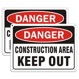 2 Pack "Danger - Construction Area, Keep Out" Sign, 10"x 7" Rust Free Reflective Aluminum Metal Sign, Fade Resistant, Waterproof, Easy to Mount ﻿