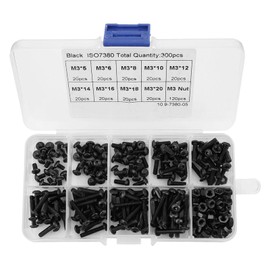 Button Head Hex Socket,300pcs M3 Black 10.9 Grade Button Head Hex Socket Screw Bolt Nut Assortment Kit for Home and Office Appliance
