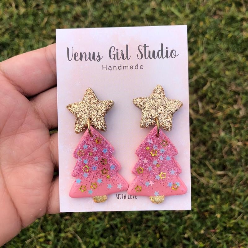 Glittery Christmas Trees Earrings - Color: Lilac