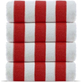 100% Cotton Red Stripe Beach Towel, Set of 4 Bath Towel, Oversize Towel 30" x60” Quick Dry Towel for Bath, Travel, Swim, Pool, Hotel, Parties, Guests, Perfect for Daily Use, Red
