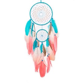 Small Dream Catcher with Pink Feathers and Blue Feathers