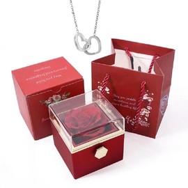 Free 2 Names Engraving Heart Necklace With Eternally Preserved Rotating Rose Box Custom Necklace with rose gift box,Valentine's gift for her - Color: red box with silver necklace, Rose style: Soap Rose （Leave your name via chat）