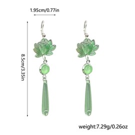 Neo-chinese Style Jade Lotus Drop Earrings Long Tassel Lotus Flower Dangling Earirngs Chinese Hanfu Qipao Accessories Jewelry (green lotus A)