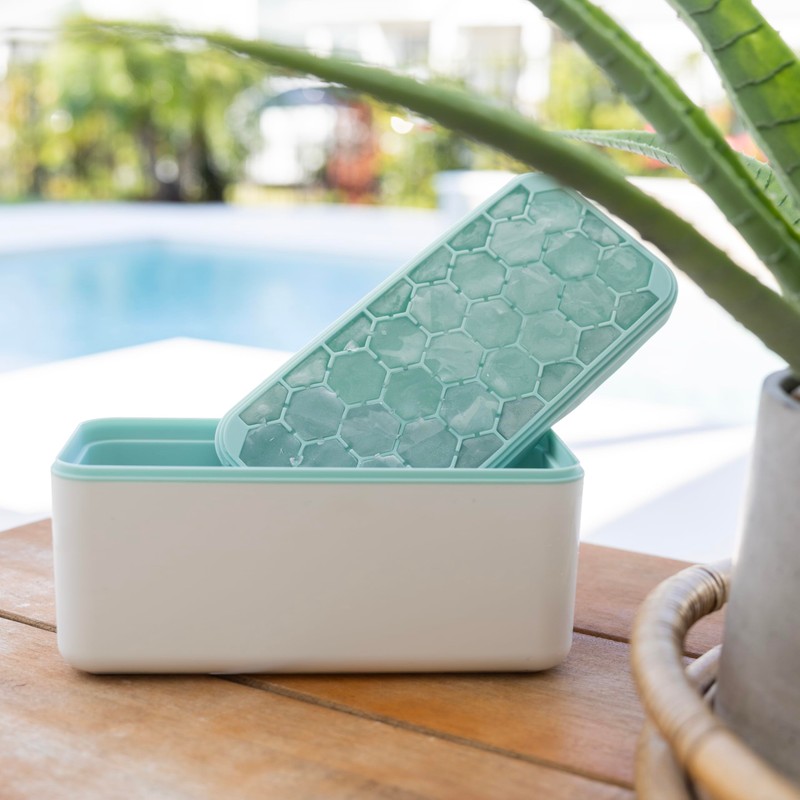 Outset Hexagon Silicone Ice Cube Tray and Storage Bucket, 29