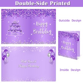 Zirtorei Jumbo Birthday Card with Envelope, Giant Guest Book Happy Birthday Greeting Cards for Girls Women, Large Birthday Card Gifts Party Supplies, Purple Silver Extra Big Bday Card Decor