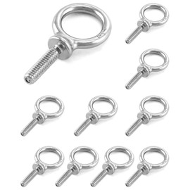 QWORK Eye Bolt, 10 Pack 1/4" - 20 x 1" Marine Grade Stainless Steel Lifting Ring Threaded Eyebolts