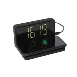 InGenious Wireless Phone Charging Alarm Clock - USB Powered 10W Device Charger Dock Large LCD Display Adjustable Brightness