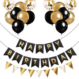 Buygain Happy Birthday Banner and Bunting, Rose Gold Birthday Decoration 12inch Happy Birthday Balloons, Ribbons and Birthday Banners, Happy Birthday Decorations