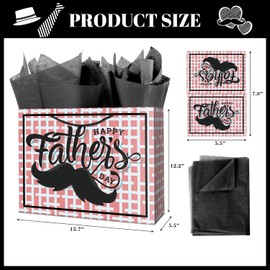 ysmile Large Father Day Gift Bag with Tissue Paper 15.6" Pink Design for Best Dad Papa