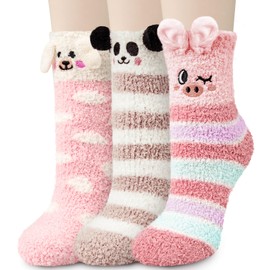 YSense 3 Pairs Womens Fuzzy Socks Cozy Winter Warm Fluffy Soft Cute Animal Fuzzy Home Slipper Socks