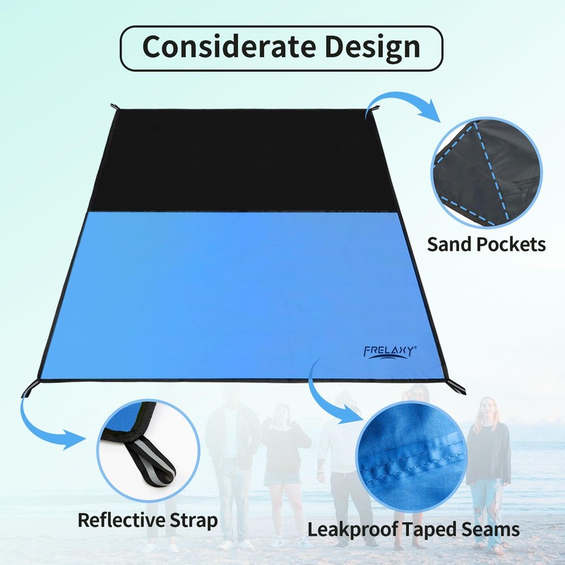 Frelaxy Pocket Picnic Blanket, Waterproof Sandproof Beach Mat, Compact Camping