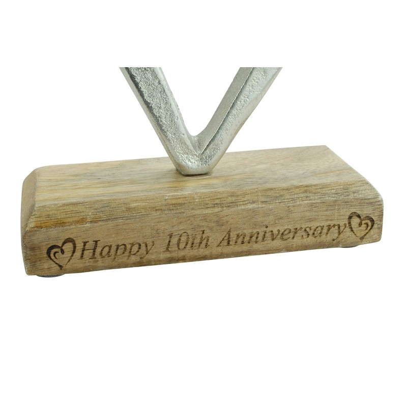 10th Anniversary Rustic Metal Heart Decoration – Free Standing Aluminium