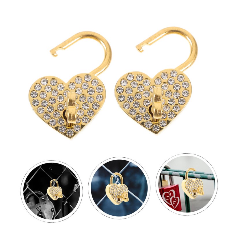 WOONEKY 2Pcs Gold Heart Shaped Padlock with Sparkly Rhinestones Love