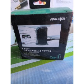 PowerXcel 5 Port Black USB Charging Tower Charge 5 Devices At One Time