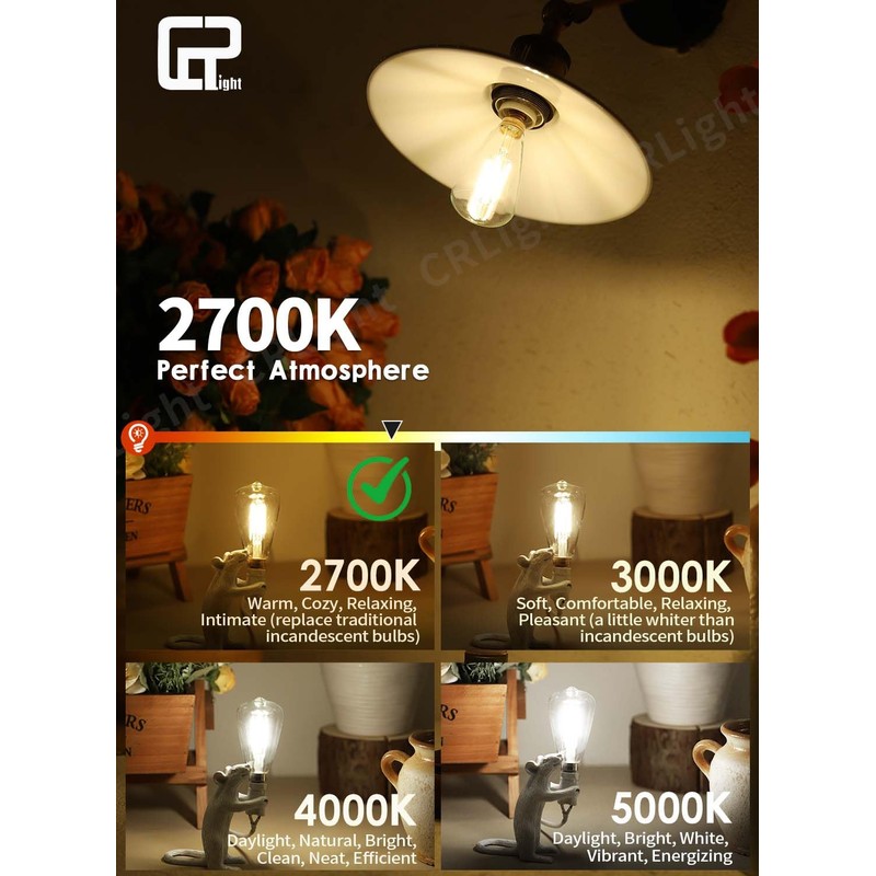 CRLight 4W Candelabra LED Edison Bulb 45W Equivalent 2700K Warm
