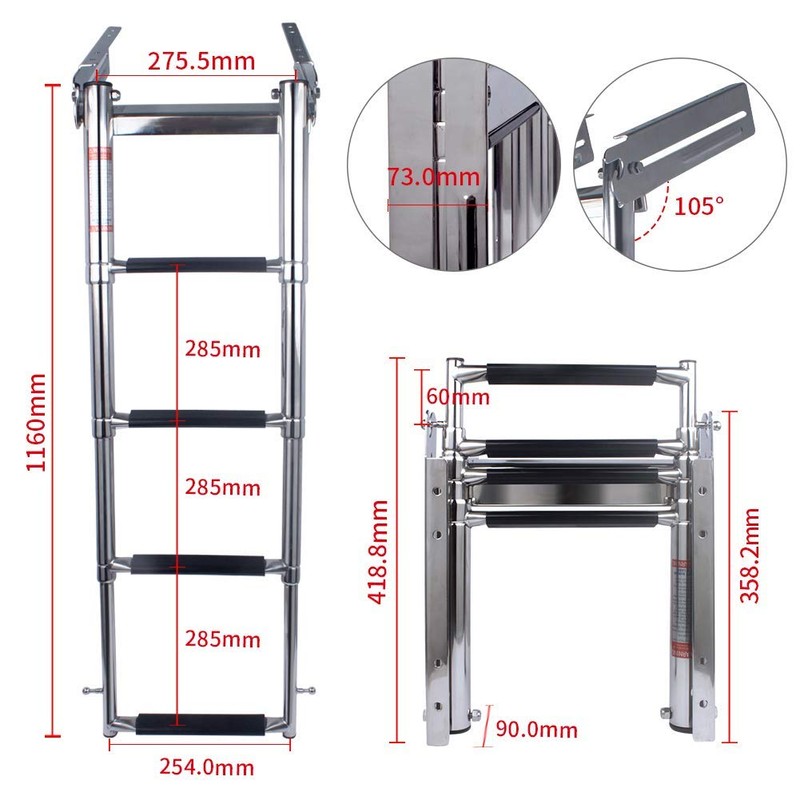4-Step Ladder Stainless Steel Under Platform Sliding Ladder Boat Boarding