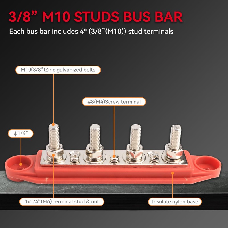 DaRui Power Distribution Block Bus Bar 3/8'' M10 Terminal Stud