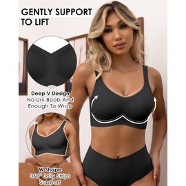 HORISUN Women's Bra without Underwire, Comfy Comfortable Seamless Push-Up Bralette for Large Breasts with Wide Straps Soft Seamless Classic Bra for Women, black, 3XL