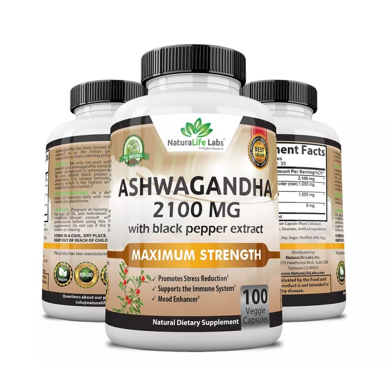 Naturalife Labs Organic Ashwagandha 2100mg - 100 vegan capsules 100%