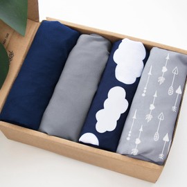 4 Pack Pack and Play Fitted Sheets, 24" x 42" Compatible with Guava Lotus Travel Crib and Other Travel Light Playard Mattress, Ultra Soft and Skin-Friendly, Navy Cloud
