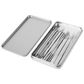 15Pcs Stainless Steel Pimple Popper Tool Kit Slip Handle Portable Kit With Metal Case for Face and Body(silver)