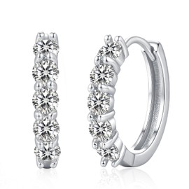 MISUMOR Moissanite Hoop Earrings Silver 925 Round D Colour VVS1 Clarity Moissanite Gold Earrings Women's Inner Diameter 12.8 mm Jewellery Women's Gifts for Women Mum Girlfriend, One size, Sterling
