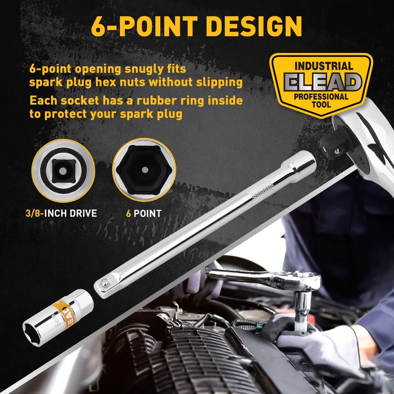 ELEAD 8-Piece 3/8" Drive Spark Plug Socket Set with Universal