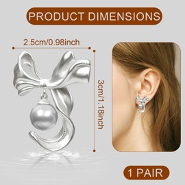 Bow Earrings, Silver Bow Stud Earrings with Pearl Pendant Classic Ribbon Earrings Fashion Bow Knot Earrings Bow Jewelry for Women Girls