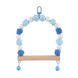 Pack of 2 Bird Swing for Pets, Metal and Wood Swing for Birds, Colour Wooden Swing Toy, Bird Toy, Standing Perch with Bell, for Parakeets, Canaries, 13 x 18 cm, Light Blue
