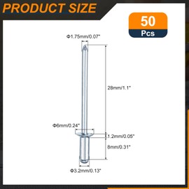 sourcing map 50Pcs 1/8"x5/16" Countersunk Head Blind Rivets, Zinc-Plated Carbon Steel Grip and Mandrel Cap Blind Rivets, Silver