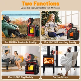HIDALIFE Wood Stove Fan, Heat Powered Fireplace 6 Blades Fan with Bracket Compatible for Buddy Heater,Thermal Stove Fan for Gas Pellet Wood Burner with Magnetic Thermometer