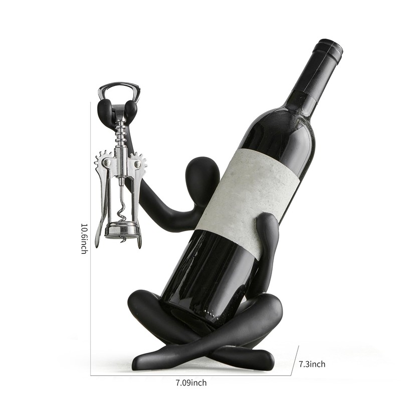 FJSPERM Thinker Statue Wine Rack, Black Modern Rack for Kitchen