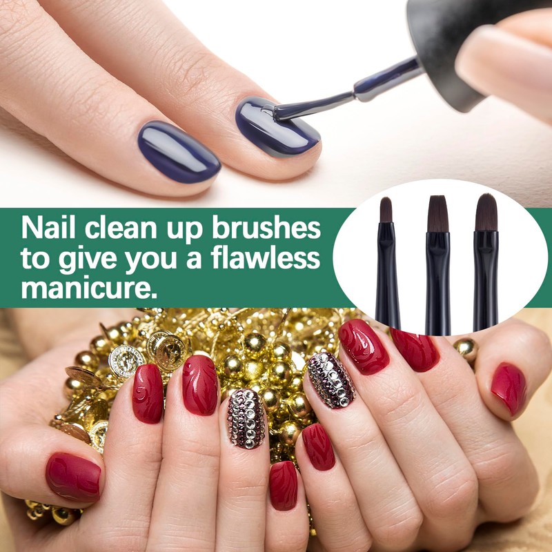 HINZIC 3PCS Nail Clean Up Brushes, Green Nail Art Polish