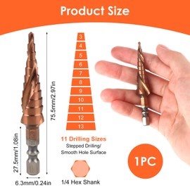 M35 Cobalt Step Drill Bit for Metal, HSS Spiral Step Drill Bit Grooved Stepped 6.35mm Hex Shank Multiple Hole Metric 3-13mm Titanium High Speed Steel Cone Cutter for Stainless Steel Wood Plastic DIY