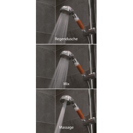 Duschkopf mit 3 Strahlarten und Mineralperlen Filter, wassersparende und druckerhöhende Duschbrause ohne Schlauch mit 3-Lagen Filter, für handelsübliche Duschschläuche (Transparent)