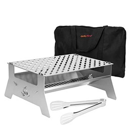 only fire Stainless Steel Portable Grill Cooking Grate System with carrying Bag and Tongs, Outdoor Living Accessories, Charcoal Grill, Great for Camping, Backpacking Hiking, Tailgating