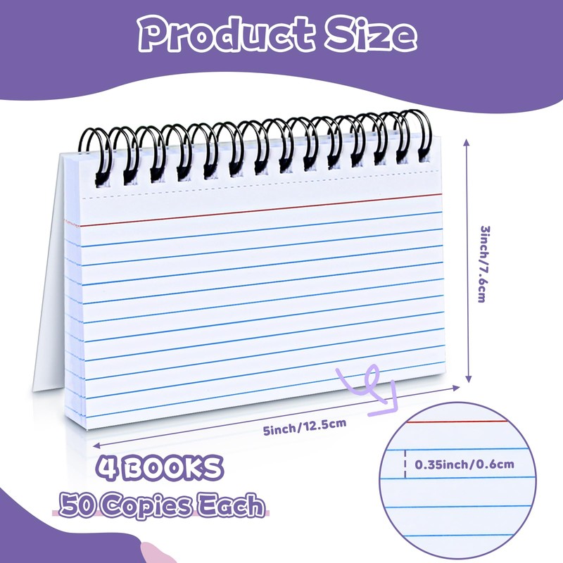 Tecmisse 200 PCS Index Cards, 3x5 Inches Spiral Bound Index