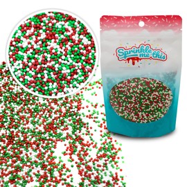 Christmas Blend Nonpareils - 12 Oz Resealable Candy Bag - Mini Red, White, and Green Nonpareils - Christmas Themed Sprinkle Topping for Baking and Ice Cream
