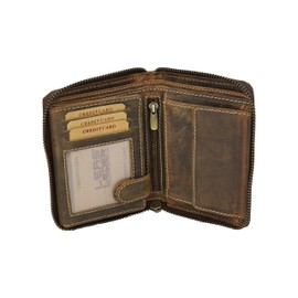 LEAS Lilian Pattern Women's Purse with Zip Around Closure in Real Leather Dark Cognac Vintage Collection, Dark Cognac, Women's purse