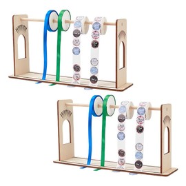PH PandaHall Pack of 2 Sticker Label Roll Holder, Adjustable Wooden Label Dispenser Label Organizer Stand Desktop Sticker Tape Holder Ribbon Holder for Home Office School Library, 15x4.5x8inch