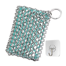 HAUSHOF Cast Iron Scrubber, Chainmail Scrubber with Silicone Core, Premium Cast Iron Cleaner Sponge for Skillet, Pan, Dutch Oven