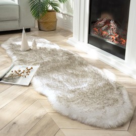Ashler Home Deco Ultra Soft Faux Fox Fur Rug White Brown Fluffy Area Rug, Carpets Fluffy Rug Chair for Bedroom Floor Sofa Living Room 2 x 6 Feet