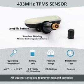 Set of 4 TPMS Tire Pressure Sensors 433MHz Compatible with 2014-2018 Dodge Ram1500 2500 3500 Jeep Grand Commander Cherokee Replaces# 68249197AA 68157568AA (4 PCS)