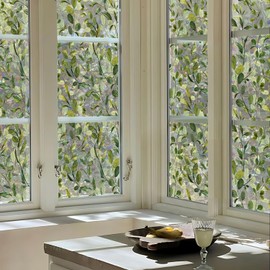 Chicskin Window Film Decorative Watercolor Summmer Window Clings, Double-Sided Tropical Rainbow Window Privacy Film for Glass Window Door, Laser Eucalyptus Green Window Stickers 16.92"X39.37"