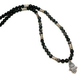 Men hamsa pendant men beaded necklace with labradorite gems and hamsa pendant surf necklace