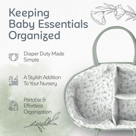 KiddyCare Woven Diaper Caddy Organizer, Large Gray Multi Functional Portable Baby Basket with Handle, Baby Gift for Boy/Girl Nursery Storage, Organization, and Modern Car Diaper Caddy Natural Large