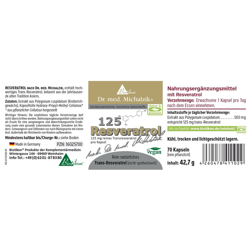 Resveratrol 125 Dr. med. Michalzik Trans-Resveratrol from Polygonum Cuspidatum Extract
