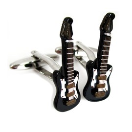 Guitar Cufflinks Electric Guitar Black Brown White with Gift Box Beautiful Musician Accessory for Men's Shirts / Cuff Links, Metal, Without Stone